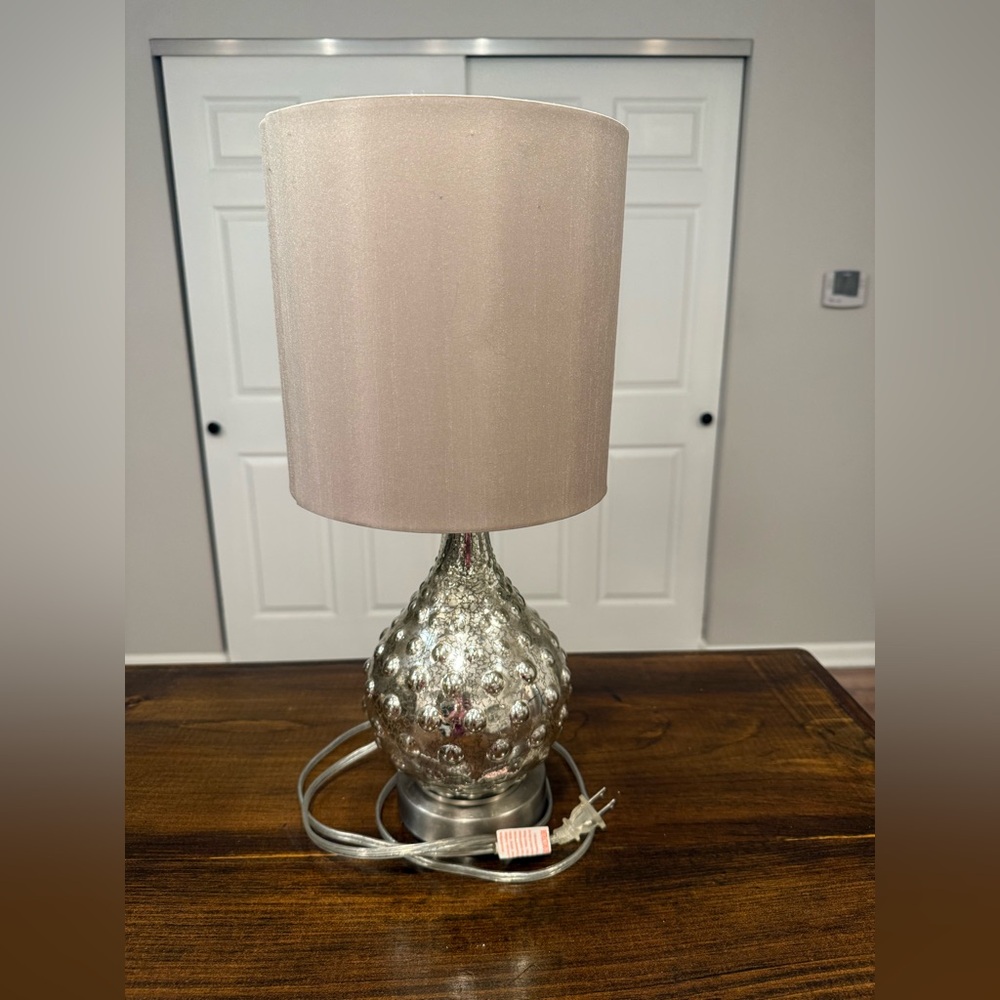 Silver Mercury Glass Table Lamp with Neutral Shade